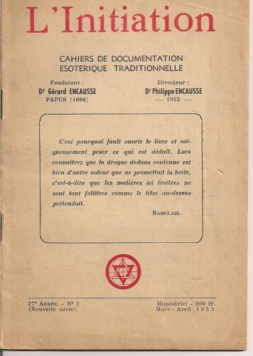 L'initiation - Cahiers De Documentation Ésotérique Traditionnelle 1953