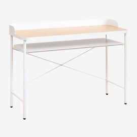 Bureau 120x50 cm en acier et MDF Kerobert Blanc Ivoire - Bois Naturel