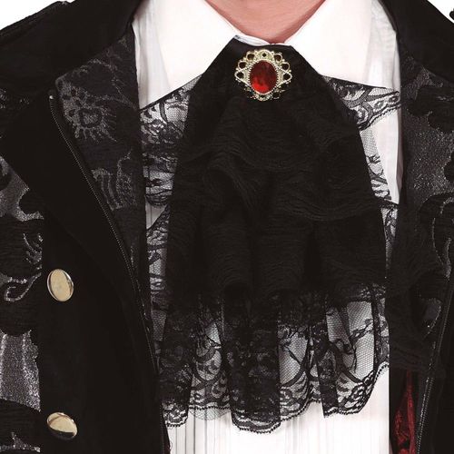 Jabot Dentelle Noir Gemme Rouge Adulte