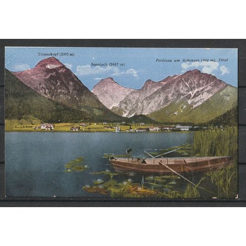 Carte Postale Autriche Colorisée, Achensee, Pertisau Rives Du Lac Avec Bateau À Rames Panorama Alpin. Non Écrite.