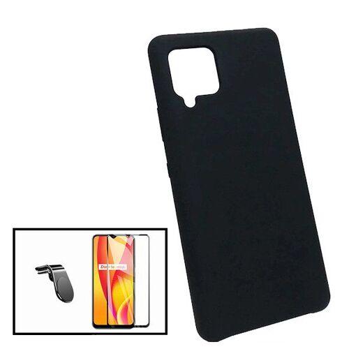 Kit Film De Verre Trempé 5d À Couverture Complète + Coque En Silicone Liquide + Support Magnétique De Voiture Pour Samsung Galaxy A12 Nacho