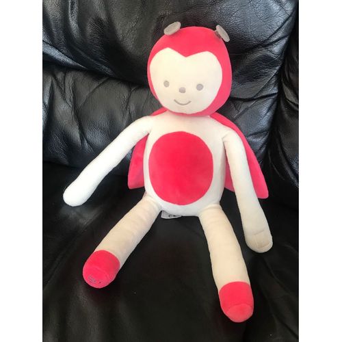 Doudou Peluche Coccinelle Obaibi Blanc Rose Fushia Framboise 40 Cm Sans Plaid
