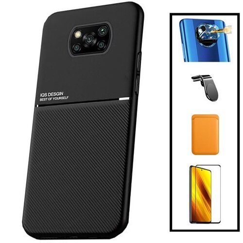 Kit Coque Magnétique Lux + Portefeuille Magnétique Orange + 5D Full Cover + Film Caméra Arrière + Support Magnétique L pour Xiaomi Poco X3