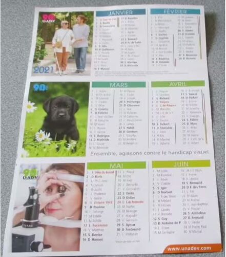 Calendrier 2021 Des 90 Ans De L'unadev (Union Nationale Des Aveugles) - 21x30cm - Avec Des Images Couleur D'animaux Et D'illustration Des Actions De L'association