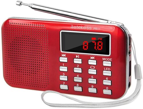 radio de poche AM FM avec supporte Carte TF/USB rouge gris