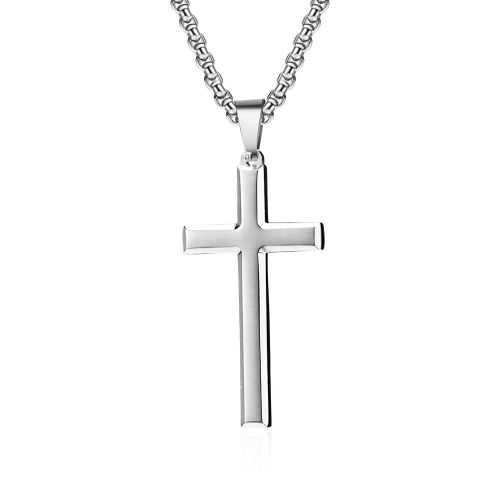 Collier Croix Acier Inoxydable 60 Cm Argent