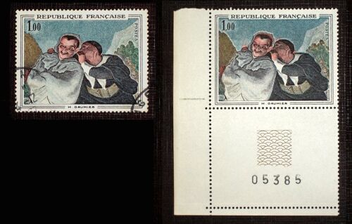 France N° 1494 Neuf Sans Charnière De 1966 - 1f « Crispin Et Scapin, De Daumier » Avec Bord De Feuille - Variété : Décalage Couleurs Bleu Et Rouge