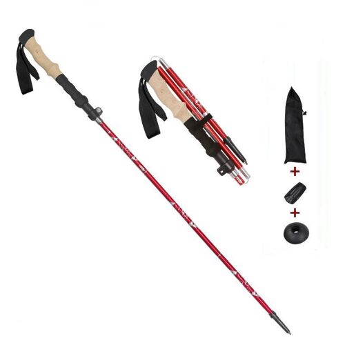 Bâton De Randonnée Ultraléger Bâton De Trekking 5 Sections Rouge