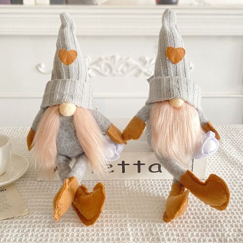 Lot de 2 Café GNOME de Printemps - AQSACOKIYA - Deco Noel GNOME Peluche Elfe Table Bar a Café Décoration pour Maison 40cm - Gris