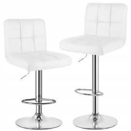 Lot De 2 Tabourets De Bar, Chaises Haut, Hauteur Réglable, Revêtement En Pu, Rotatif Sur 360°, Avec Dossier Et Repose-Pieds, Pied Chromé (Blanc)