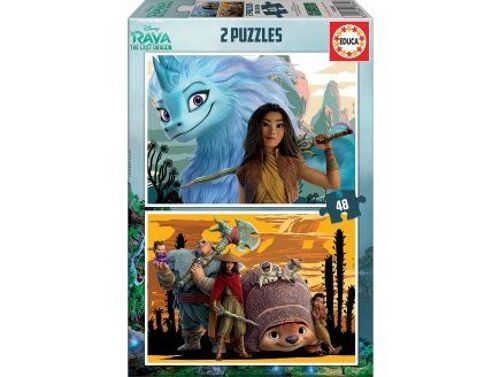 Coffret 2 Puzzles Enfant : 48 Pieces - Raya et le Dernier Dragon - Tuk Tuk Boun Little Noi et Sisu - Collection Princesse Disney