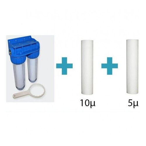 Pack de filtration d'eau double porte filtre plus filtre anti sédiment 10 microns et 5 microns thermosoudée pour une eau pure