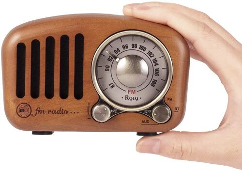 radio portable vintage FM MP3 SD AUX bluetooth marron gris
