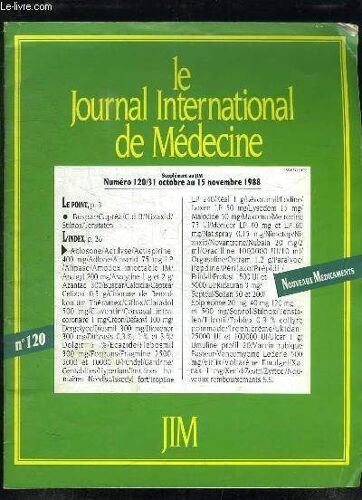 Le Journal International De Medecine N° 120 Du 31 Octobre Au 15 Novembre 1988. Sommaire: