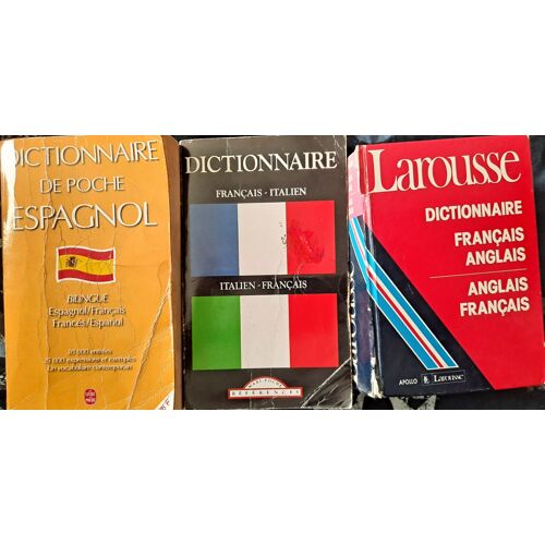 Lot De 3 Dictionnaires : Anglais, Espagnol Et Italien