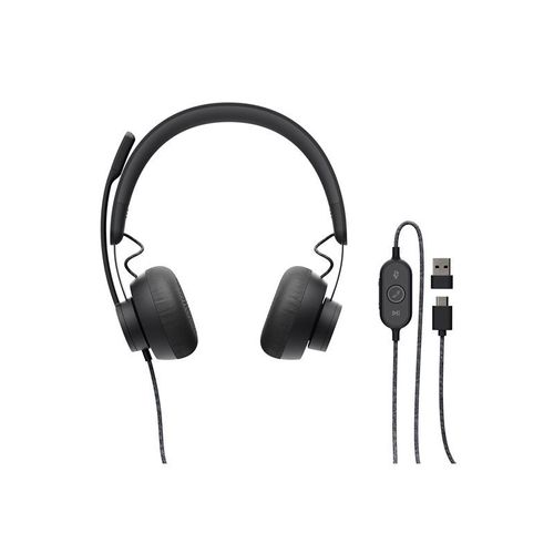 Logitech Zone Filaire - Micro-casque - sur-oreille - filaire - USB-C - graphite