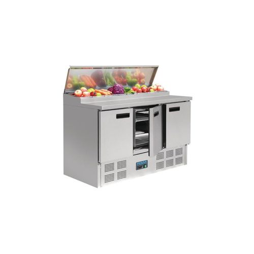 Comptoir inox réfrigéré de préparation 390 Litres, 8 x GN 1/4 (P)200 mm, 235 W, 220 V - MONO