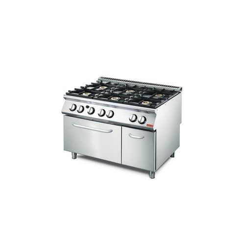 Fourneau inox à gaz 6 feux vifs sur four gaz, 41 500 W, GAZ