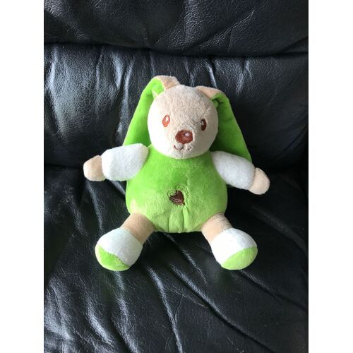 Doudou Lapin Vert Boule Coeur Marron