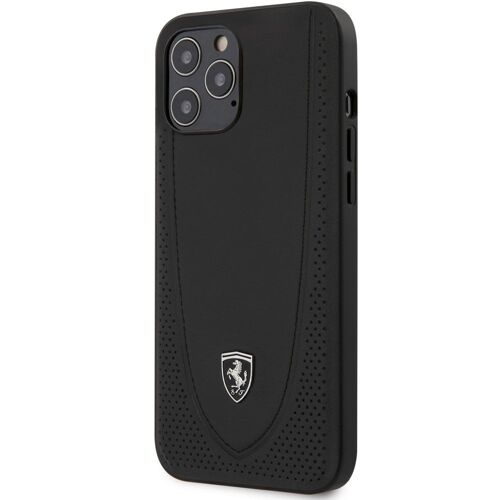 Coque Ferrari Cuir Noir Iphone 12 / 12 Pro Et Logo