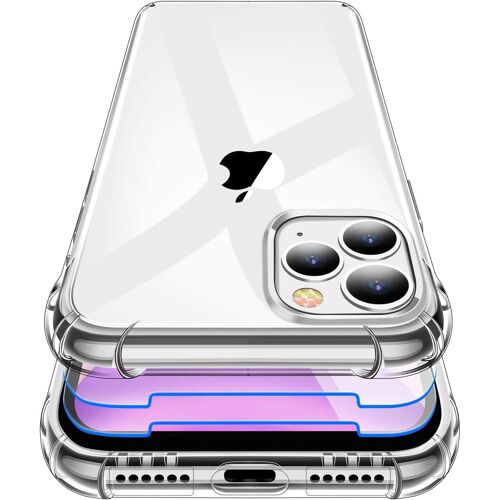 Coque Iphone 11 Pro, 2 Pack Verre Trempe Protecteur Ecran, Iphone 11 Pro Transparente En Silicone Fin Housse, Antichoc [Coins Renforces] Etui Iphone 11 Pro- 5.8 Pouces- Transparent