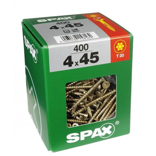 Lot de 400 vis acier tête fraisée torx SPAX, Diam.4 mm x L.45 mm
