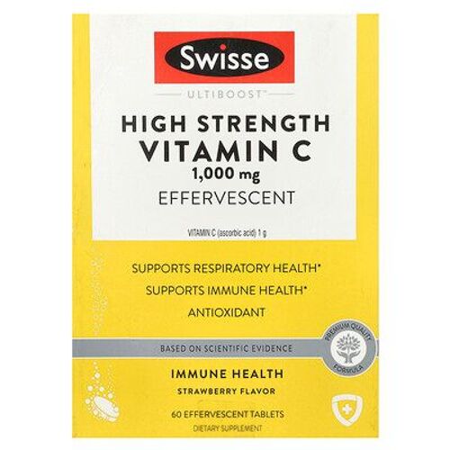 Swisse, Ultiboost¿, Vitamine C Haute Efficacité, Fraise, 1000 Mg, 3 Tubes, 20 Comprimés Effervescents Chacun 