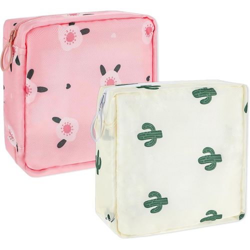 Lot De 2 Sacs De Rangement Pour Serviettes Hygiéniques Portables Et Réutilisables Pour Adolescentes,Filles,Femmes,Porte-Tampons Pour Sac À Main,Pochette Menstruelle Avec Fermeture Éclair,Kit De 