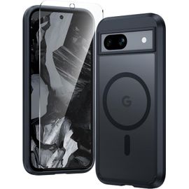 Coque Magnétique Pour Google Pixel-8a: Housse Avec Verre Trempé Étui Housse Arrière Translucide Givrée Fine Anti-Empreintes Digitales Case Antichoc Militaire Anti Rayures Cover Mat