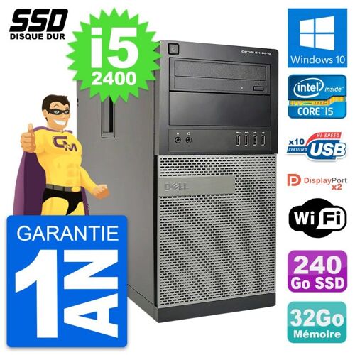 PC Tour Dell OptiPlex 9010 Intel Core i5-2400 RAM 32Go SSD 240Go Windows 10 Wifi