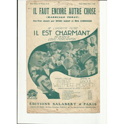 Il Faut Encore Autre Chose ( Marriage Today). Fox Trot Chante Par Henry Garat Et Meg . De L'opérette Filmée Il Est Charmant
