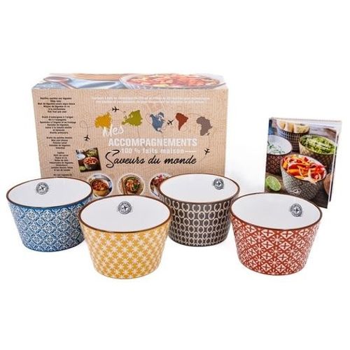 Mes Accompagnements 100 % Faits Maison - Saveurs Du Monde - Coffret Avec 4 Bols En Céramique De 570 Ml Et 1 Livre De 25 Recettes