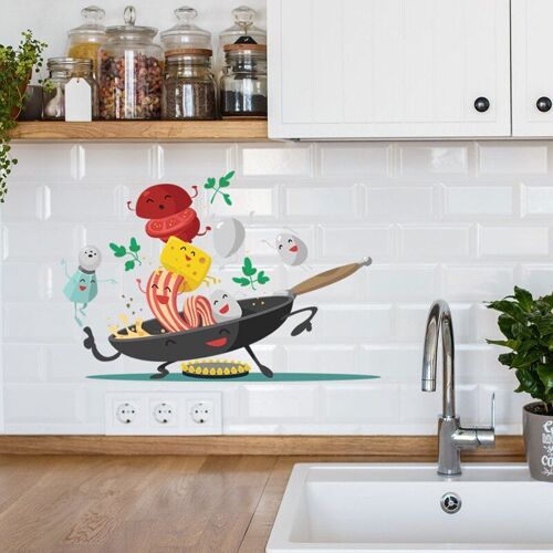 Autocollant mural de cuisine happy pan, dessin animé, décoration pour placard et réfrigérateur, sparadrap d'art, papier peint amovible pour la maison