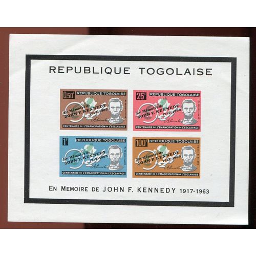 République Togolaise Togo Année 1964 Bloc N° 10 Neuf** En Mémoire De John F; Kennedy 1917-1963