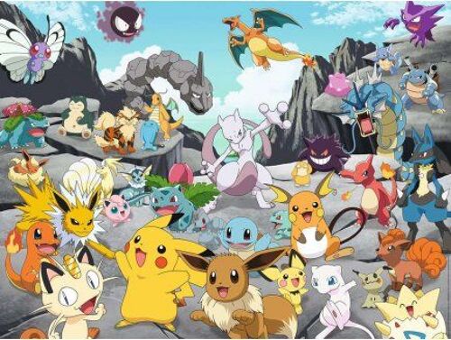 Puzzle 1500 Pieces Les Pokemon A La Montagne : Pikachu Mewtwo Dracaufeu Bulbizarre Salameche Tortank