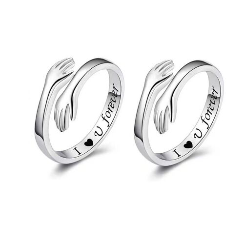 2 Pièces Amour Câlin Ouvert Bague Réglable, Bagues Câlins Avec Messages D'amour Argent