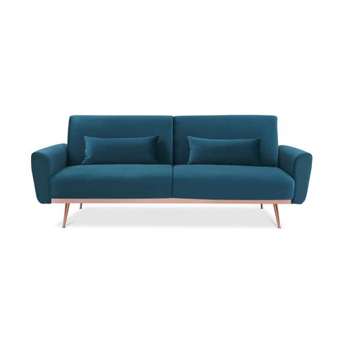 Canapé Convertible Design En Velours - Oskar - 2 - 3 Places Scandinave Droit Avec Pieds Fins Or