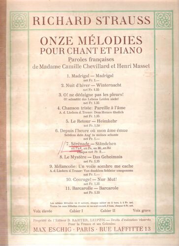 Sérénade Stänchen En Fa # /Mélodies Pour Chant Et Piano