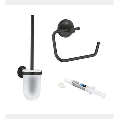 Grohe - Dérouleur de papier mural + porte balai WC Start noir mat + colle QuickGlue - Noir