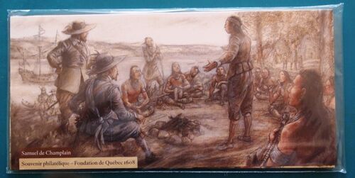 Souvenir Philatélique-Fondation De Québec 1608.Emission Commune France-Canada,6 Cartes Et 6 Feuillets Yt 27 A 32