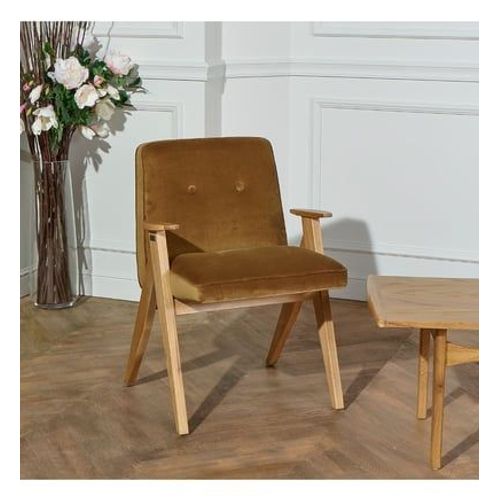 Robin Des Bois - Billy - Fauteuil De Style Vintage En Bois Massif Et Velours De Coton, - Beige