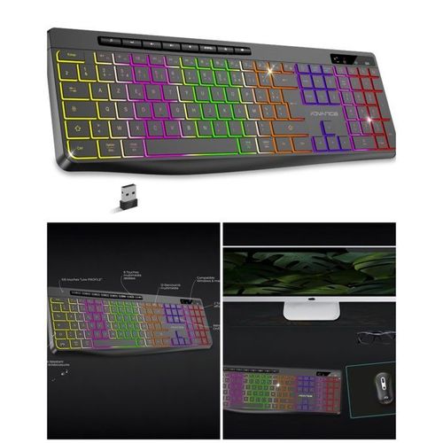 Clavier sans fil NOIR RF 2.4GHz LEDS RGB Compatible MAC Windows AZERTY IPX4 ETANCHE