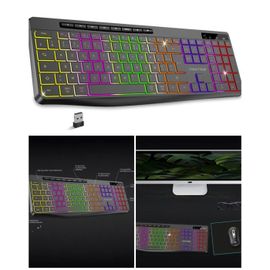 Clavier sans fil NOIR RF 2.4GHz LEDS RGB Compatible MAC Windows AZERTY IPX4 ETANCHE