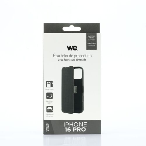 Etui folio CLASSIQUE Noir: Avec fenêtre - anti-chocs - léger - ultra-fin - fonction support - accès caméra - compatible pour iPhone 16 +