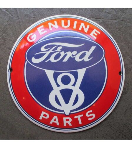 Mini Plaque Emaillée Logo Ford V8 Genuine Parts Tole Ronde 12cm Deco Métal Garage Usa