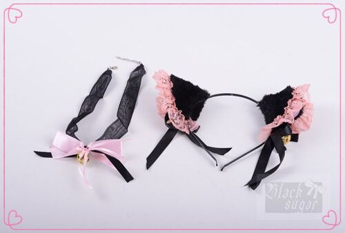 Oreille De Chat + Collier De Chat Clochette Cosplay Neko Serre Tête Déguisement