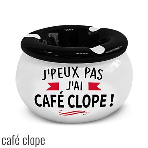 Cendrier Céramique J'peux Pas J'ai Café Clope! - Couvercle Amovible - Trois Encoches
