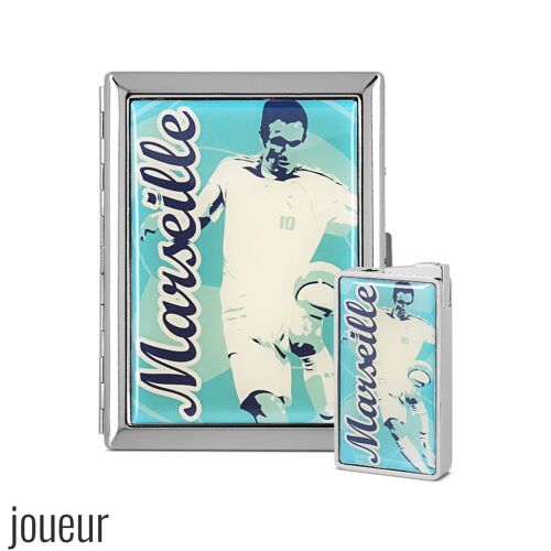 Pack étui à cigarette et briquet Marseille motif joueur de foot