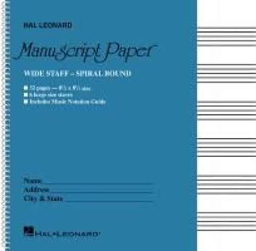 Wide Staff Wirebound Manuscript Paper Aqua Cover Spiral Music Notebook 6 Staves Per Page With Notation Guide