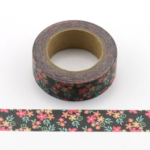 Rouleau De Ruban Washi Décoratif À Fleurs Foncées, 1 Rouleau, Ruban De Masquage Pour Scrapbooking, Fournitures Scolaires Et De Bureau